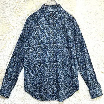 PS Paul Smith 추상 꽃무늬 올 패턴 긴팔 셔츠 M 블루 계열 일본제