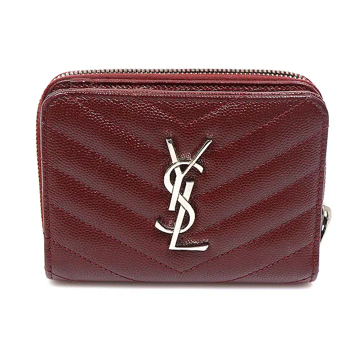 Saint Laurent(생로랑) 403723 버건디 그랑 드 뿌드르 엠보스드 모노그램 컴팩트 지퍼 어라운드 반지갑 MEP64409YSL