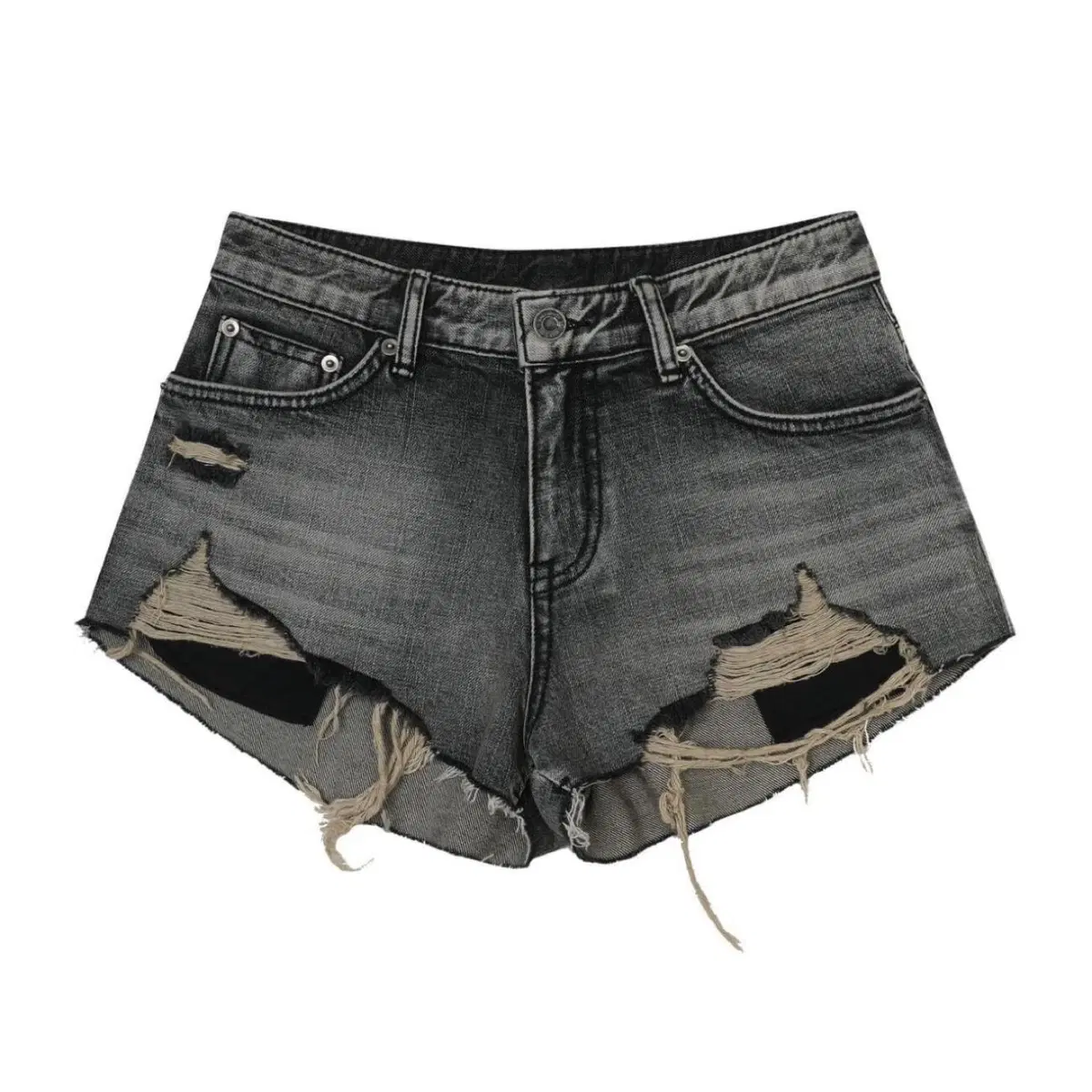 DESTROYED GRAY DENIM SHORTS M