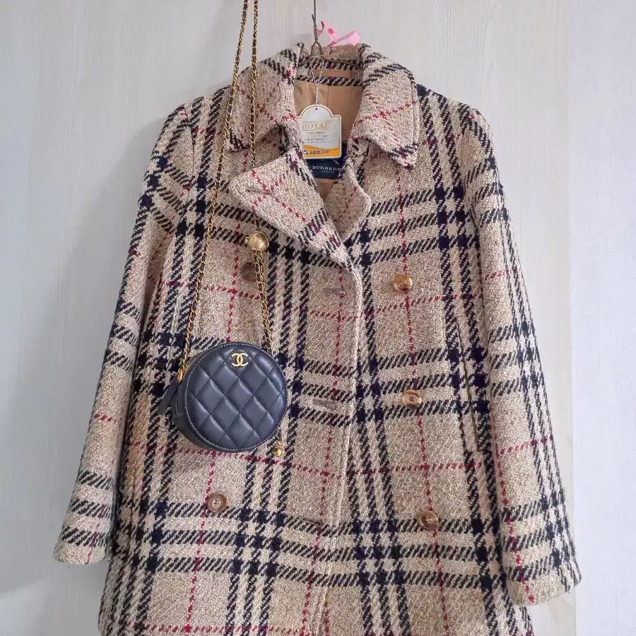 정품 버버리 BURBERRY LONDON 체크 울 하프 코트 1회 착용
