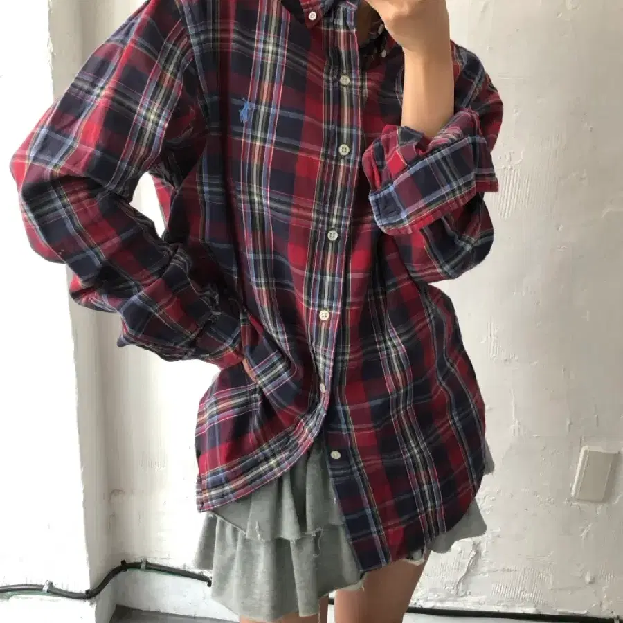 Polo 폴로 랄프로렌 레드블루컬러 체크 버튼다운 셔츠