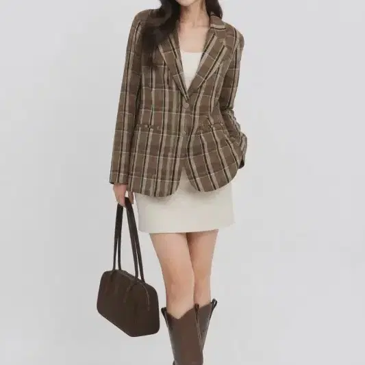 여M/텔라 브라운 네온 체크 블레이저