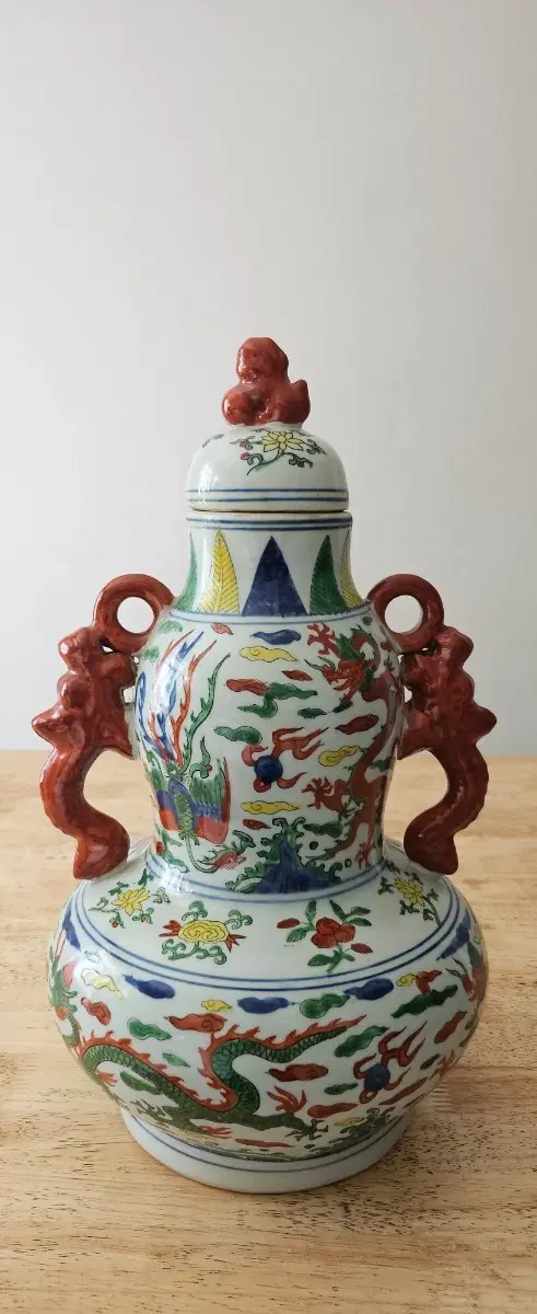 용문양 도자기 화병~~가로 16.5cm 높이40cm
