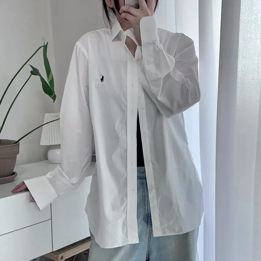 폴로 화이트 / 네이비포니 신형 QR탭 셔츠 [ CUSTOM FIT S ]