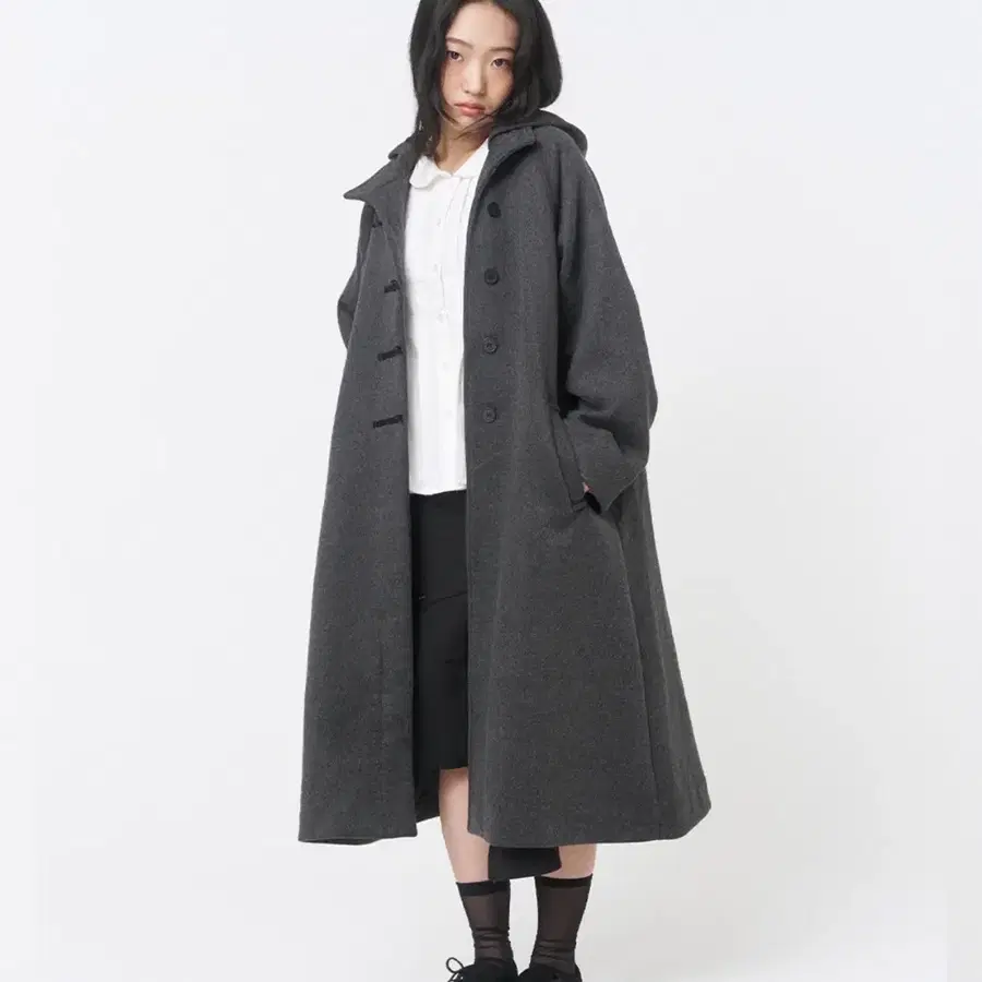 미세키서울 코트 Hoodie long duffle coat CHARCOAL