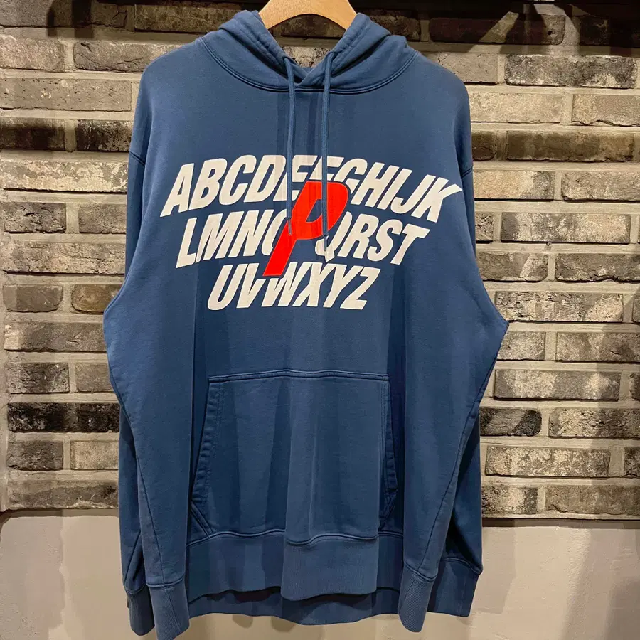 팔라스 알파벳 그래픽 프린팅 오버핏 후드티 블루