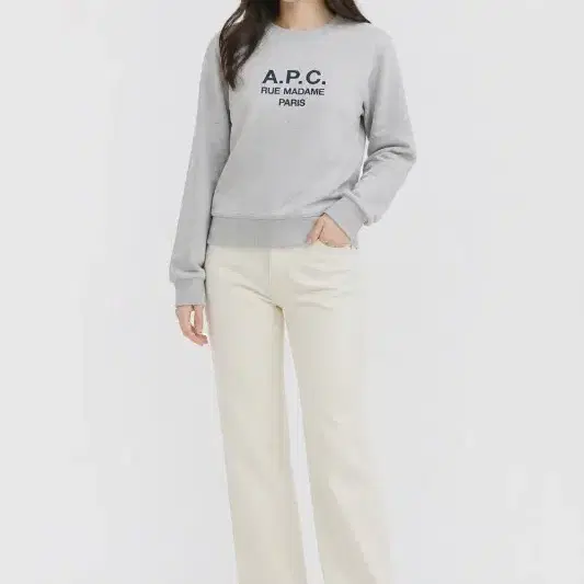 여S/아페쎄 라이트 그레이 로고 맨투맨