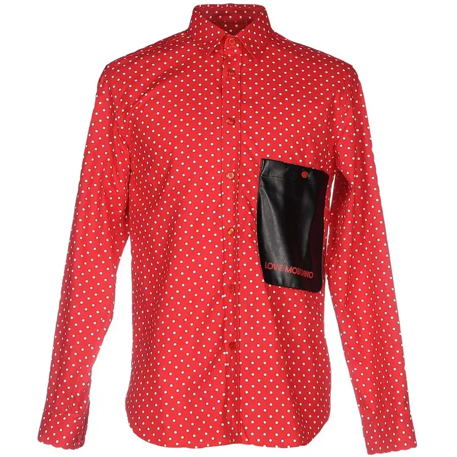 Moschino red contrast pocket pindot shirt