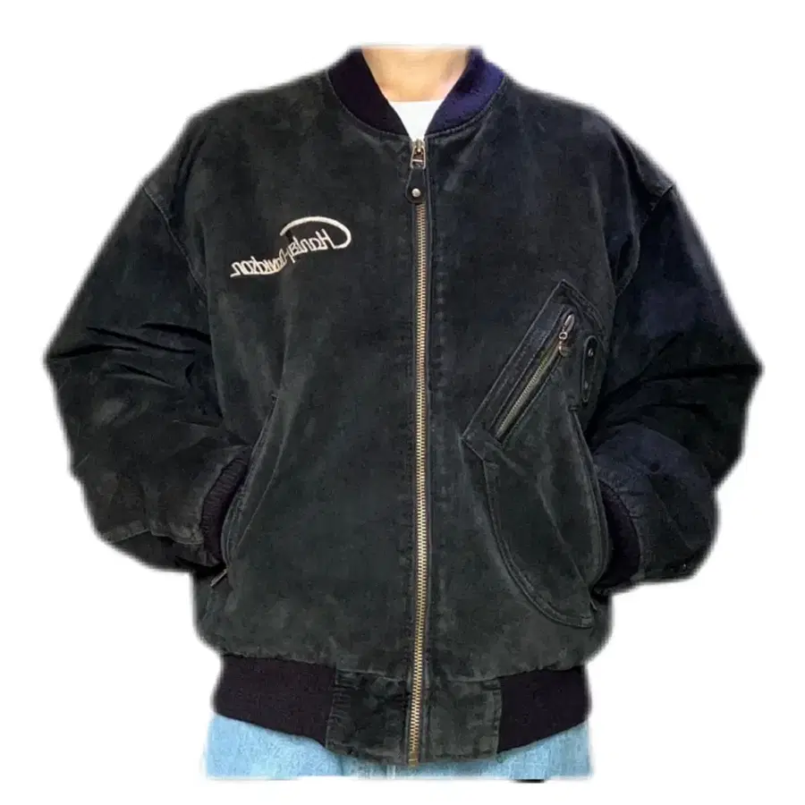 90s 할리데이비슨 블랙 레전더리 스웨이드 헤비 봄버 레더 자켓