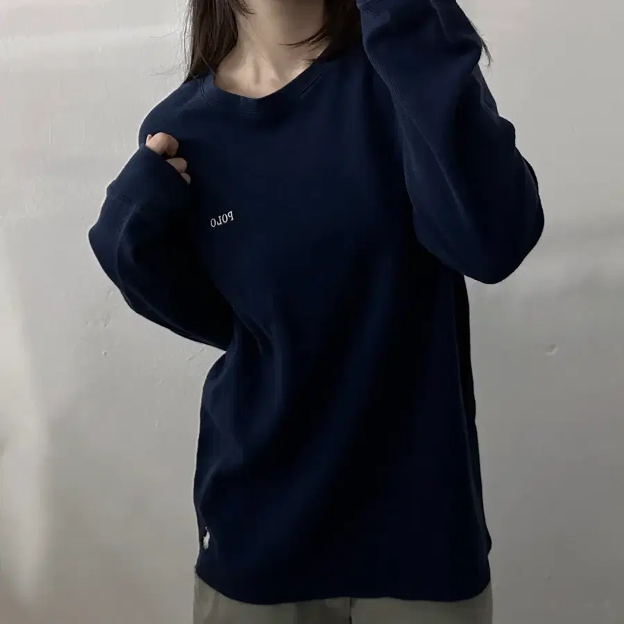 (L) 폴로 랄프로렌 네이비 와플 롱슬리브 티셔츠 긴팔티