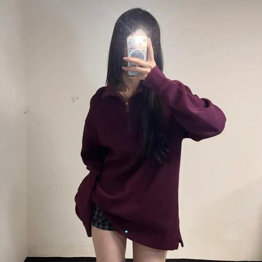 폴로 버건디 반집업 니트