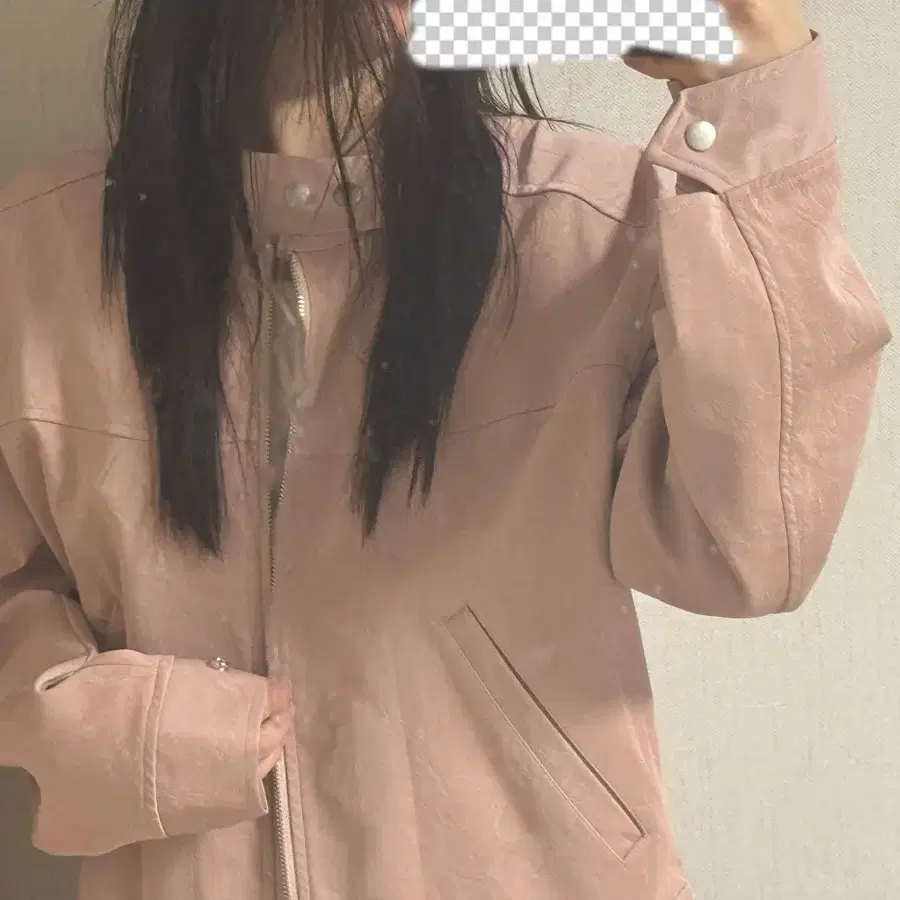 핑크 아우터 가죽 자켓