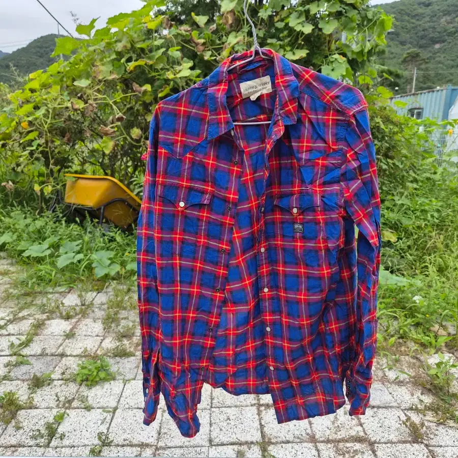 랄프로렌) 데님앤서플라이 비비드 블루 레드 체크 웨스턴 셔츠 (남 L)