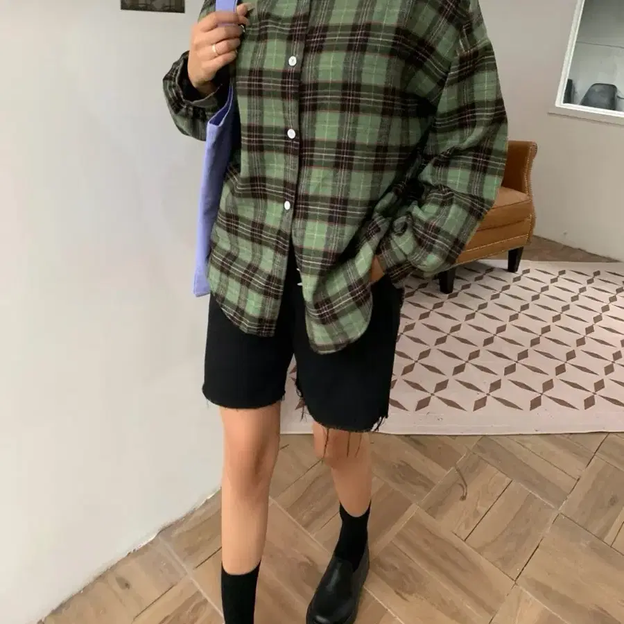 406. 에이블리 가을 체크셔츠 그린 새상품