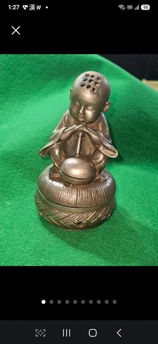 건륭년제, 백동,동자승 목어형 향로, 높이 17cm,755g