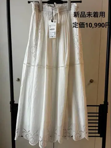 ZARA 코튼 레이스 롱 플레어 스커트
