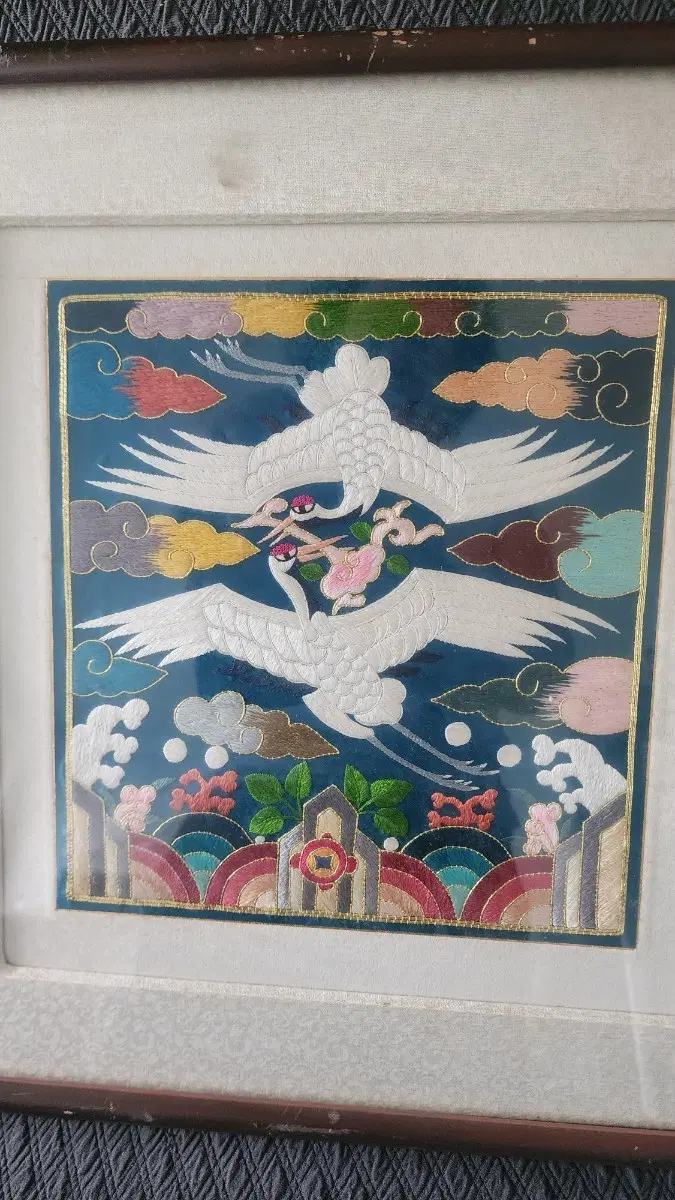 근대사 자수 쌍학 흉배