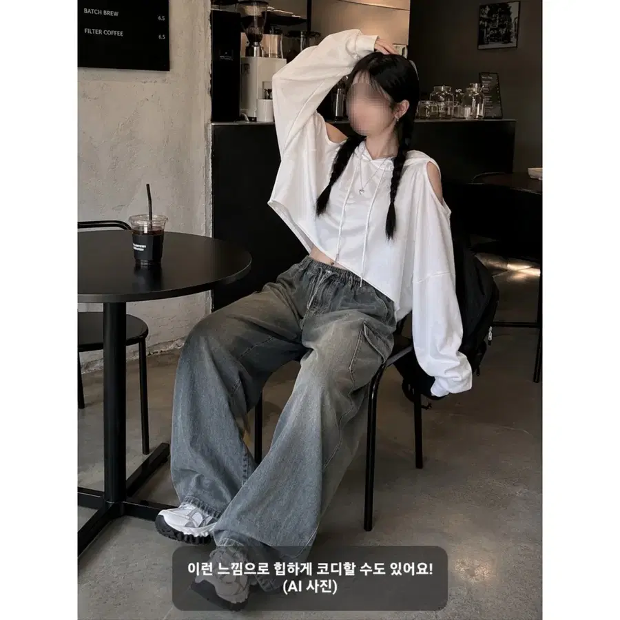 화이트 크롭 오프숄더 후드티 (XS/S/M/L, 44/55/66/77, 80/85/90/95 사이즈)