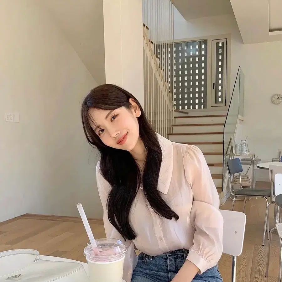 실크 시스루 긴팔 블라우스