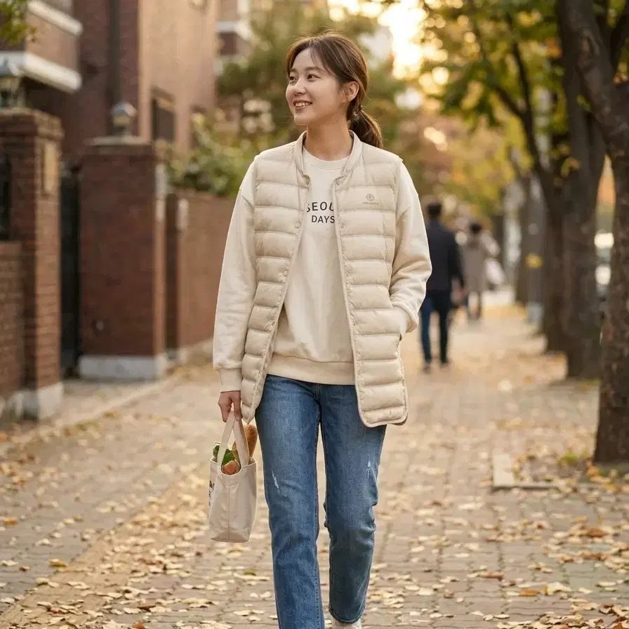 [빈폴스포츠] 여성 덕다운 롱 패딩조끼 베이지 100 (덕다운 80/20)