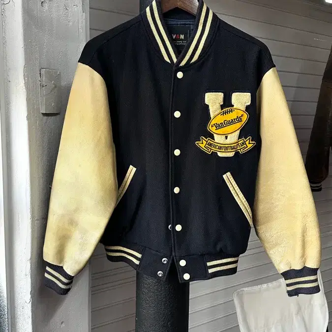 van jacket vanguards leather sleeve varsity jacket