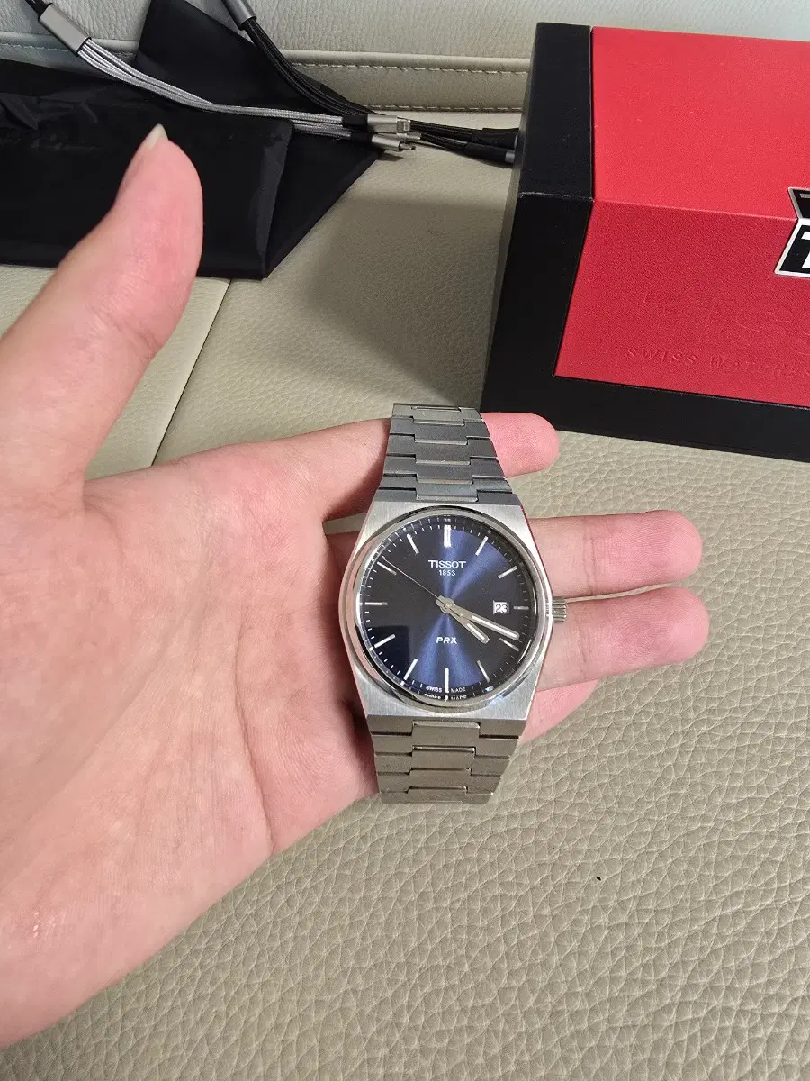 티쏘 PRX 40mm 청판 쿼츠 메탈시계