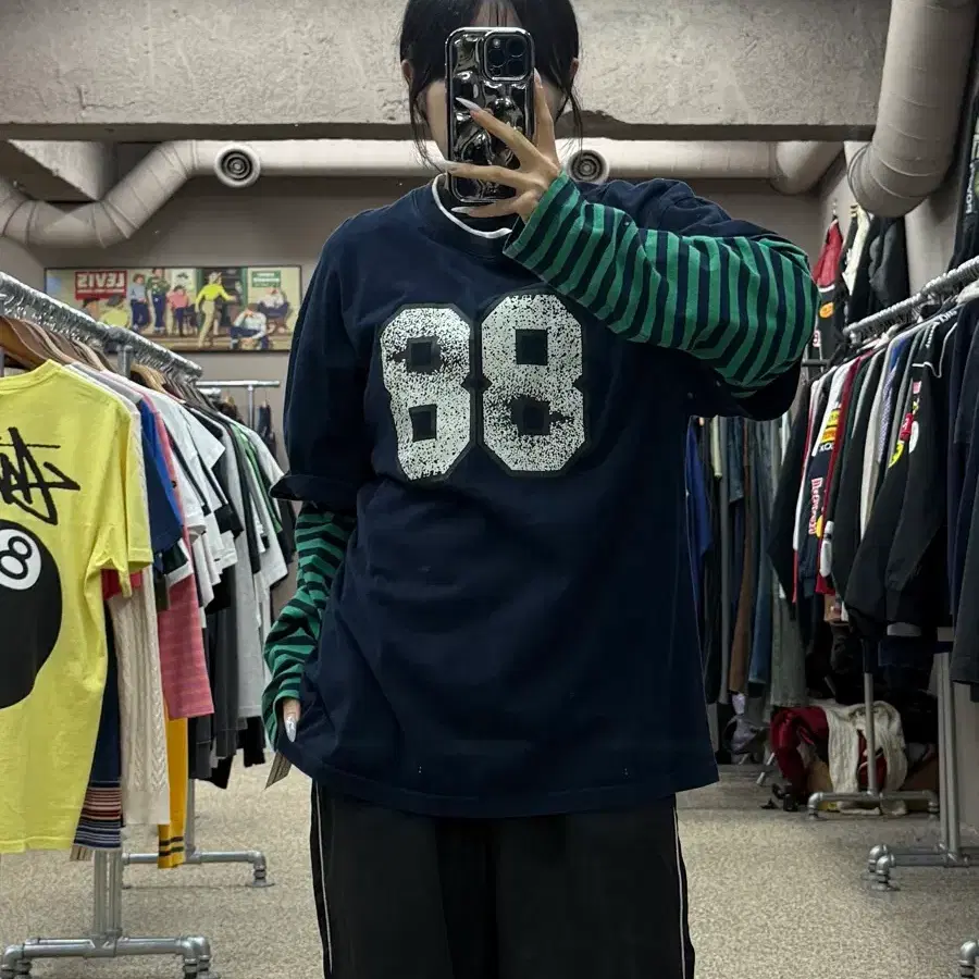 아메스 월드와이드 스트라이프 레이어드 롱슬리브 S420