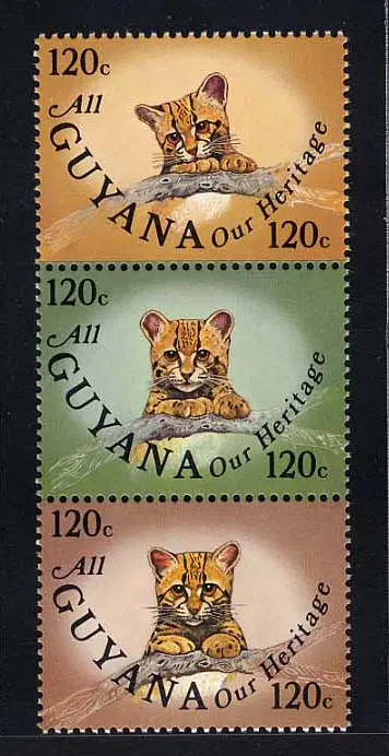 [BKstamp0041]가이아나 동물(오실롯) 3종(1985년)