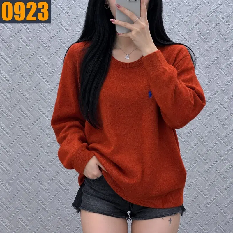 95 POLO 폴로 랄프로렌 번트오렌지 포니 자수 램스울 라운드 니트 M