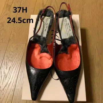 피피 펌프스 가죽 검정 블랙 24.5cm 일본제 가죽 밑창 로우힐