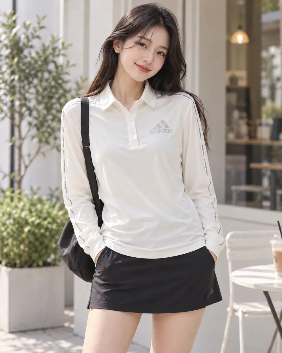 여성XS/ 아디다스 긴팔 스판 골프 폴로티 화이트