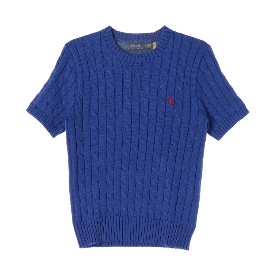 (새상품) 폴로 랄프 로렌 23SS 신형 QR 케이블 코튼 반팔 니트 탑 블루