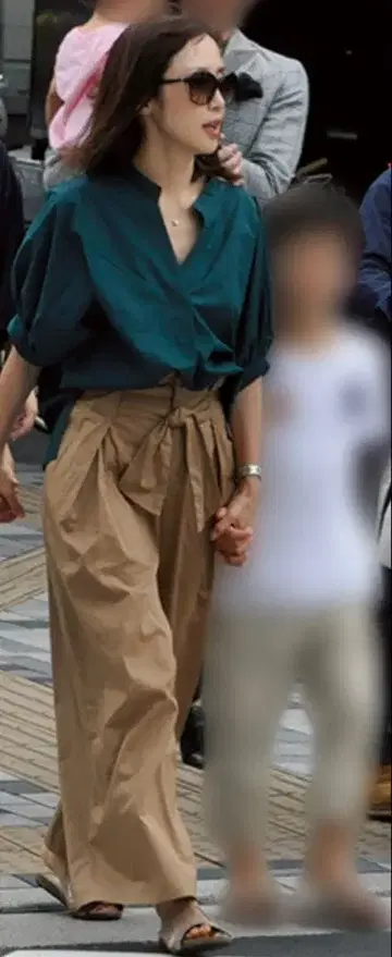 스토리 게재 이에나 허리 리본 캐주얼 팬츠 네이비 34 5~7호