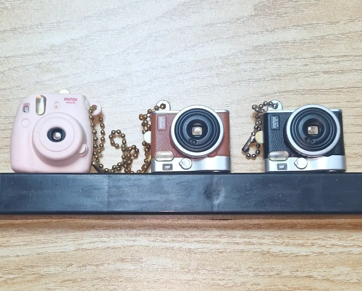 희귀 고전가챠) 인스탁스 카메라 미니어처 가챠 피규어 키링 3종 일괄 미니8 핑크 / 미니90 블랙, 브라운)