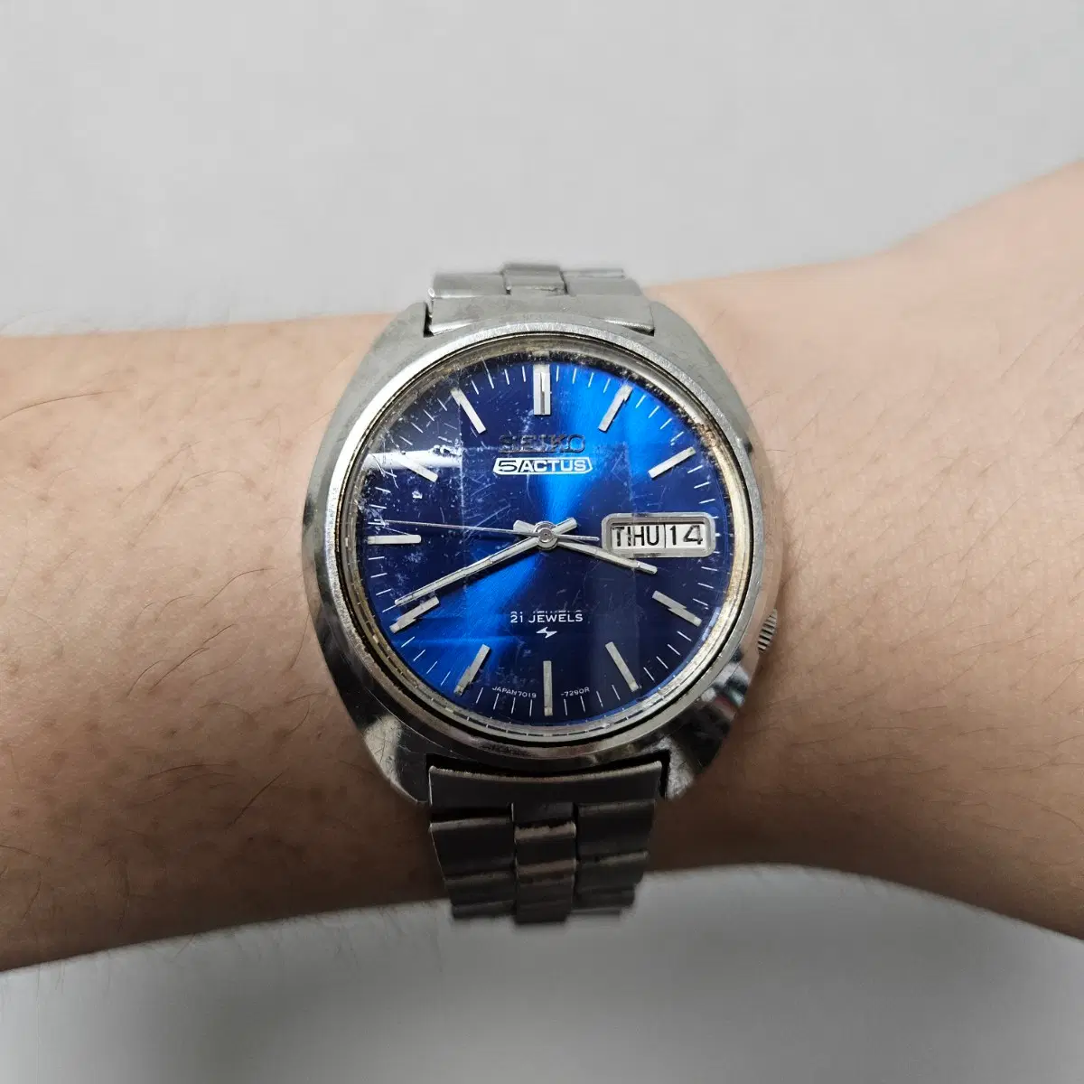 70s 빈티지 세이코 5 액터스 21석 블루 다이얼 시계 Seiko 5actus