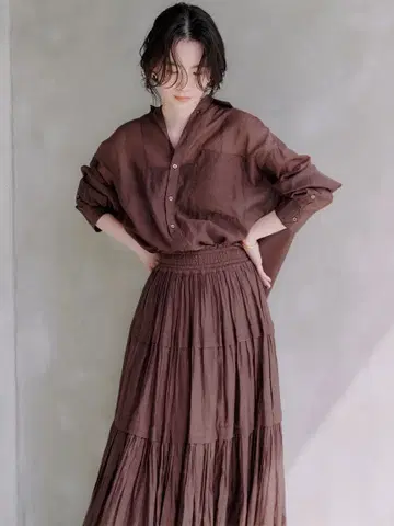 아누안스 인디아 실크 블렌드 캉캉 스커트 브라운 S 사이즈