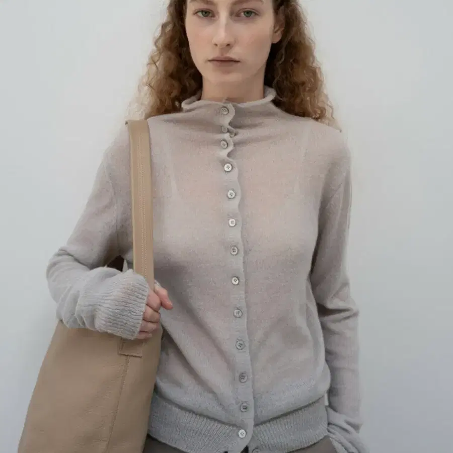 LFM/ 엘에프엠 Sheer Button Knit Cardigan (Gray)
