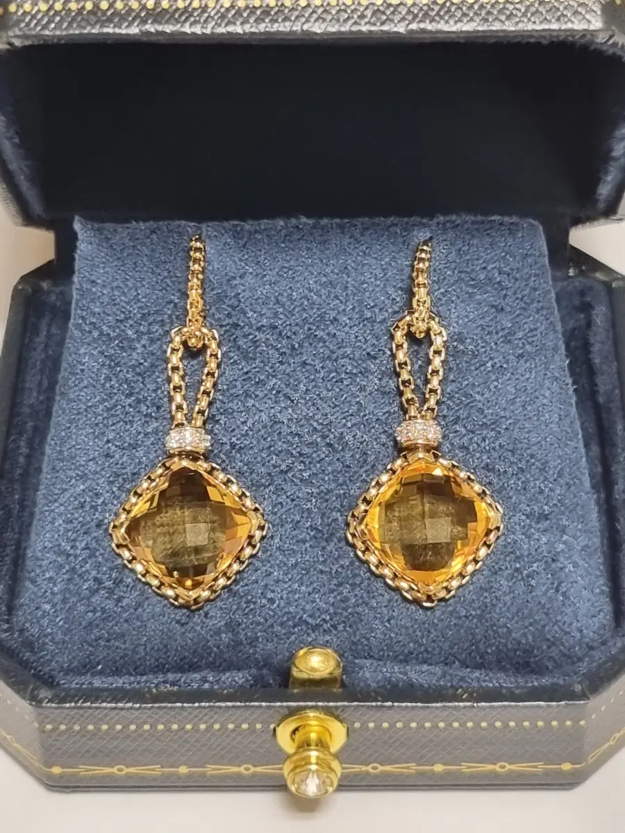 [정품/영수증] 데이비드율만 18K 시트린(9.6ct) 다이아 귀걸이 (거의새것)