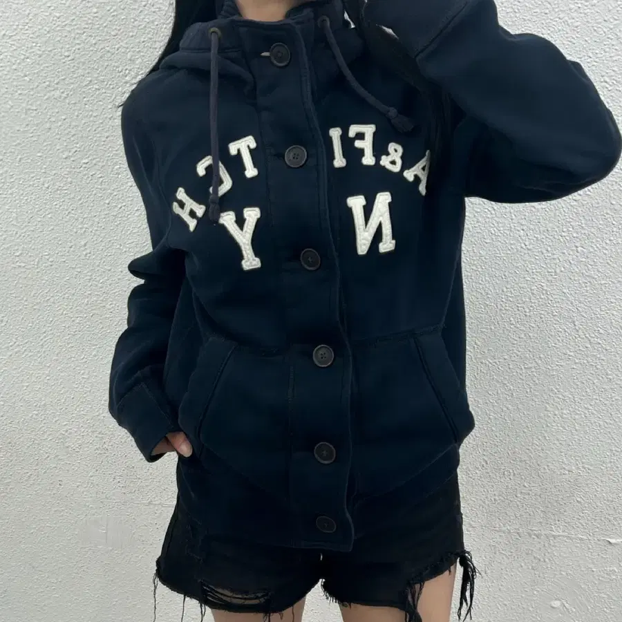 아베크롬비 센터로고 네이비 후드자켓 M