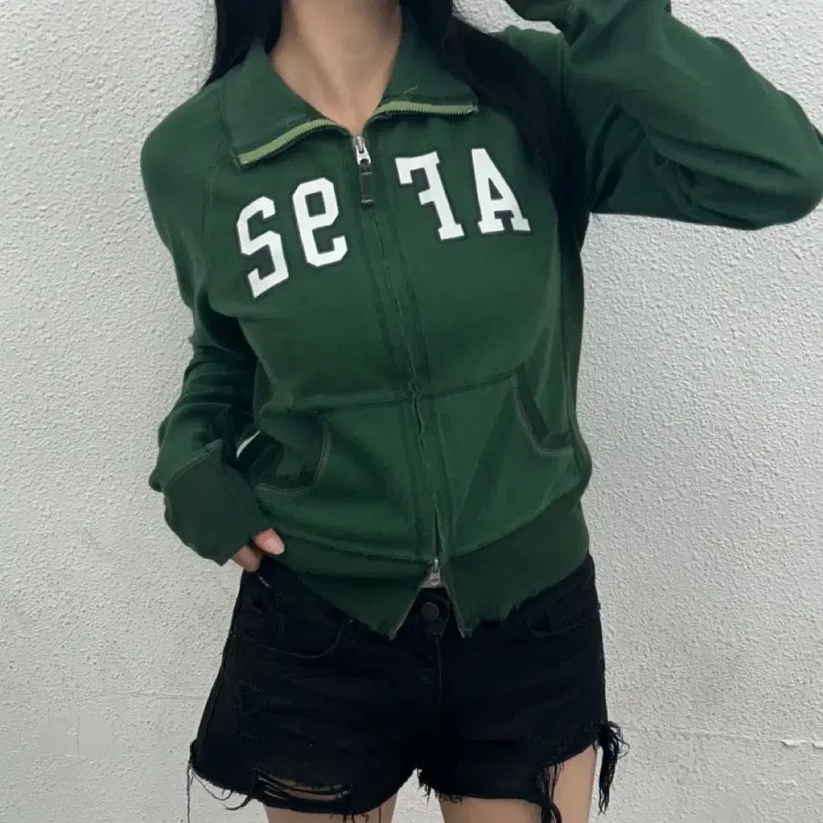 아베크롬비 센터로고 빈티지그린 집업 XL