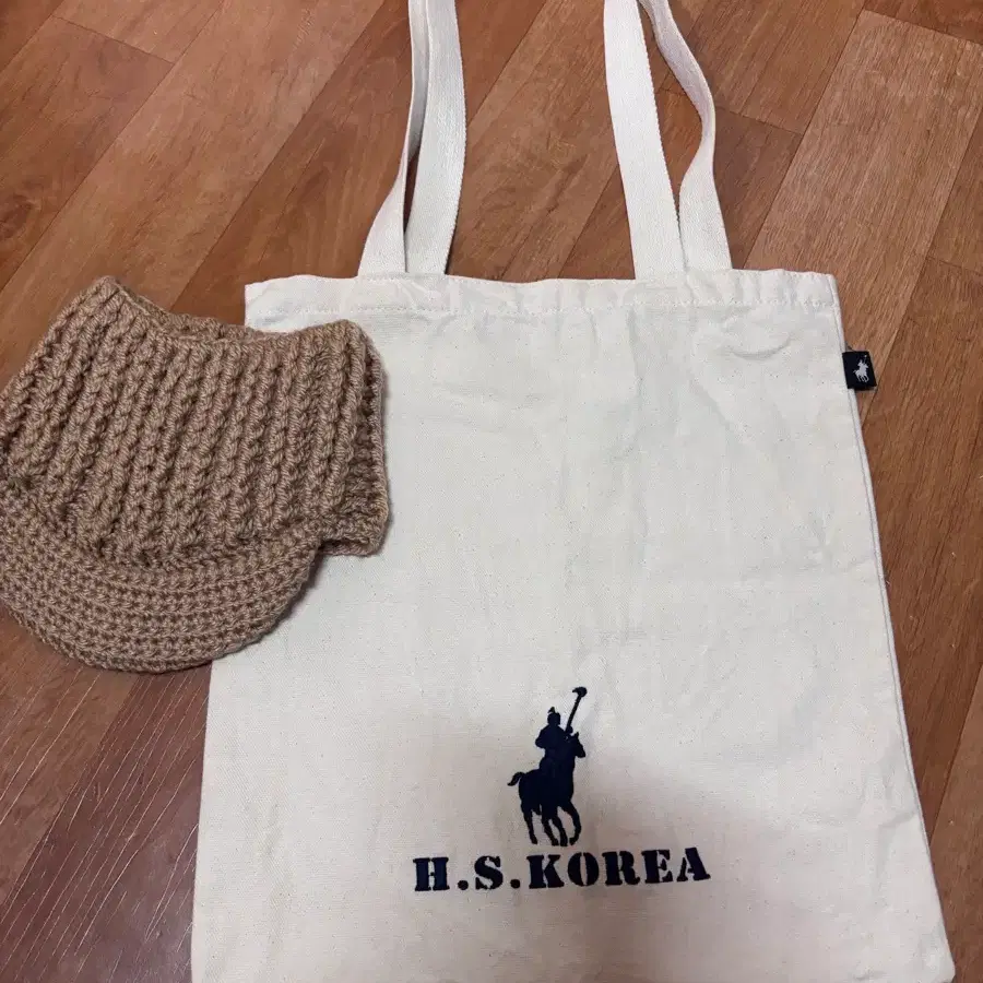 H.S.KOREA 에코백 폴로st 브라운 니트 모자 뜨개 모자