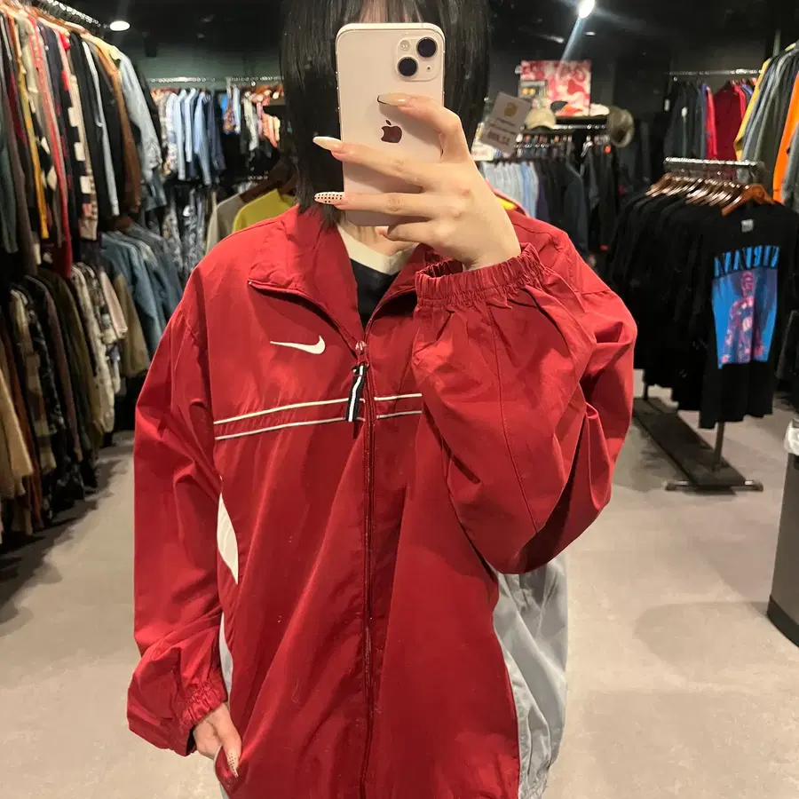 (027) NIKE 나이키 스우시 레드 배색 올드스쿨 웜업 바람막이