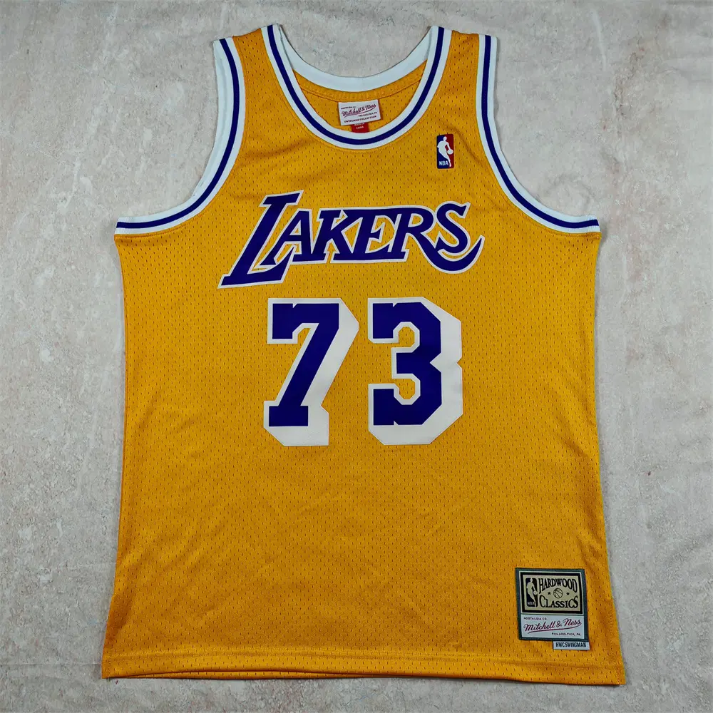 NBA 레이커스 RODMAN 73번 Mitchell&Ness 하드우드 클래식 골드 빈티지 농구 유니폼 남녀공용 저지