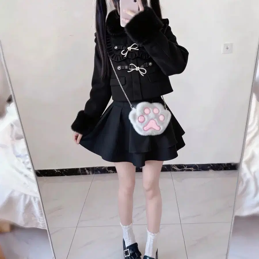 양산형 지뢰계 퍼 카라 더플 코트