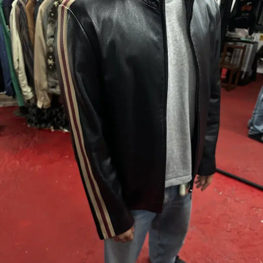 emotion italy leather racing stripe jacket