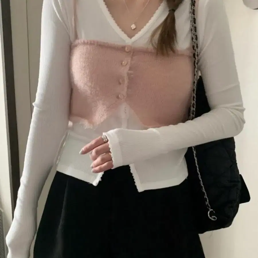 멜라운지 골지 브이넥 가디건 아이보리 새상품