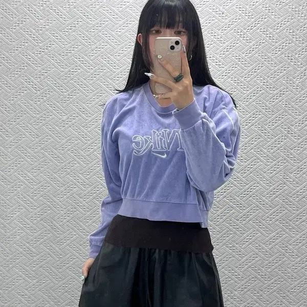나이키 Y2K 레트로 00's 라벤더 연보라 크롭 맨투맨 M C15069