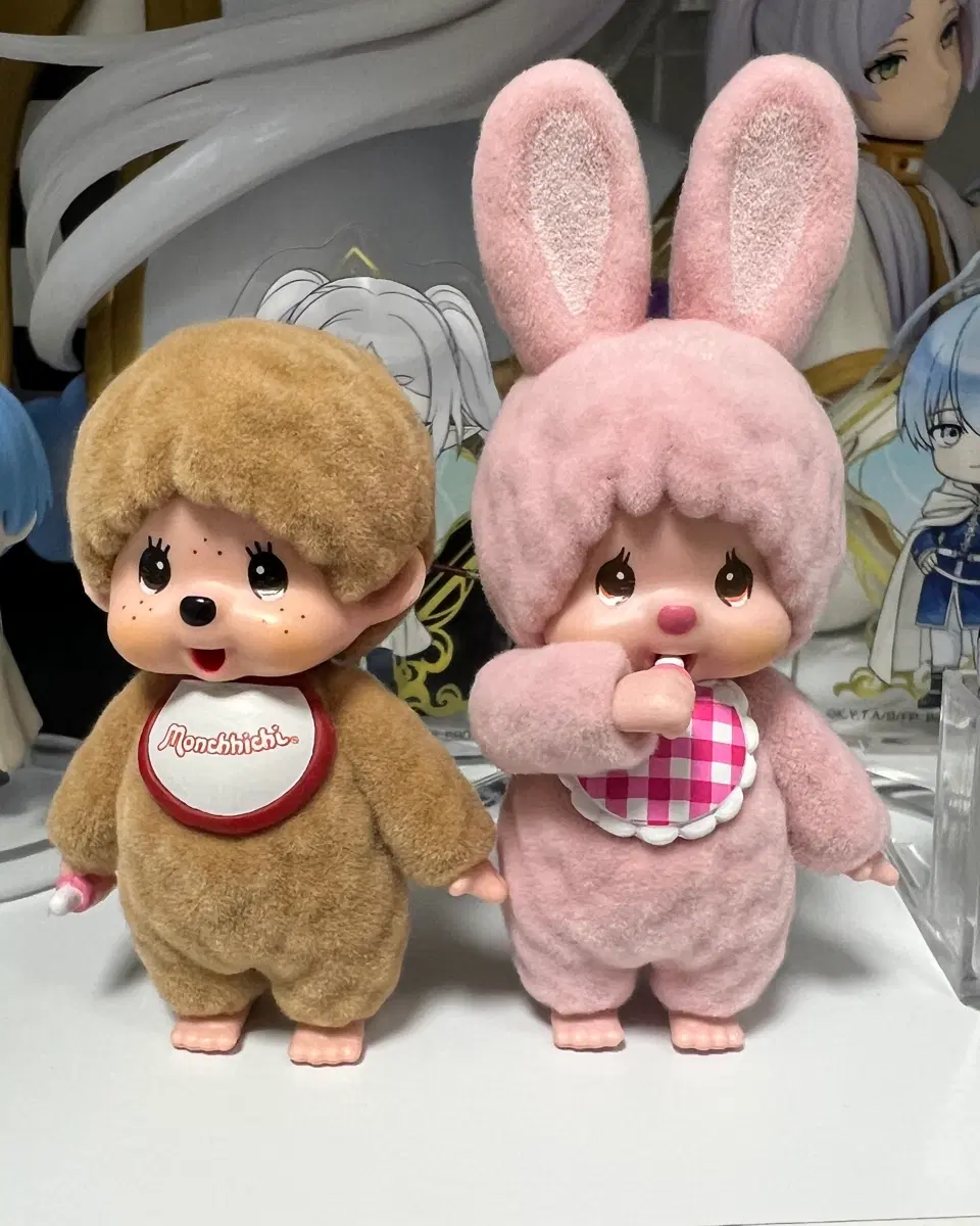 몬치치 핑크 / 브라운 플로키피규어 2종 일괄