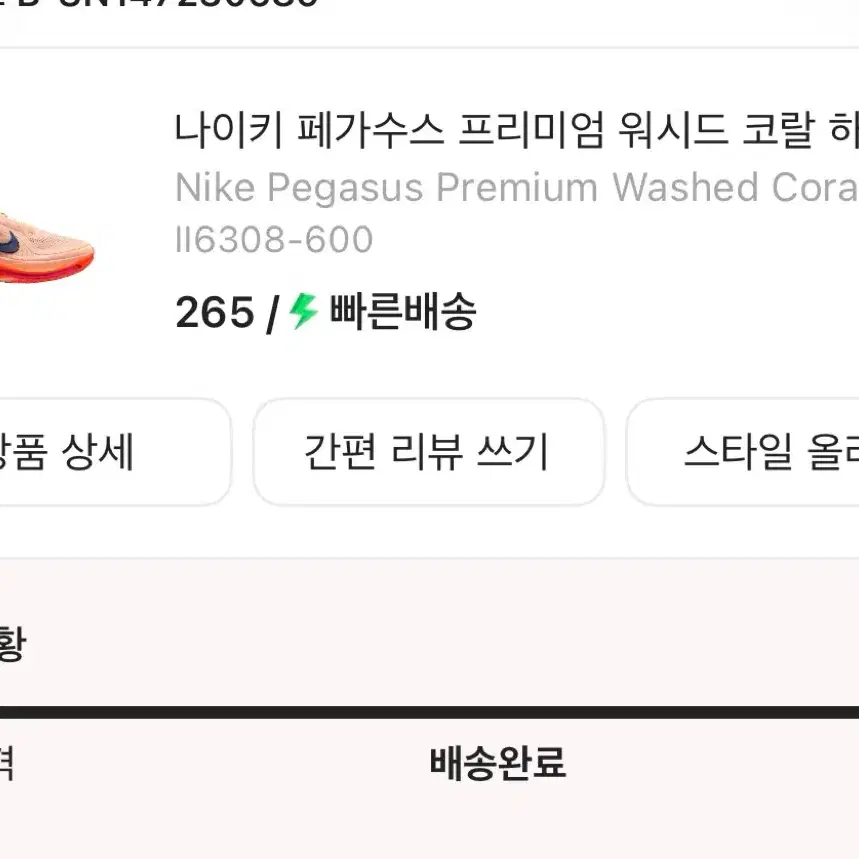 나이키 페가수스 프리미엄 워시드 코랄 하이퍼 265