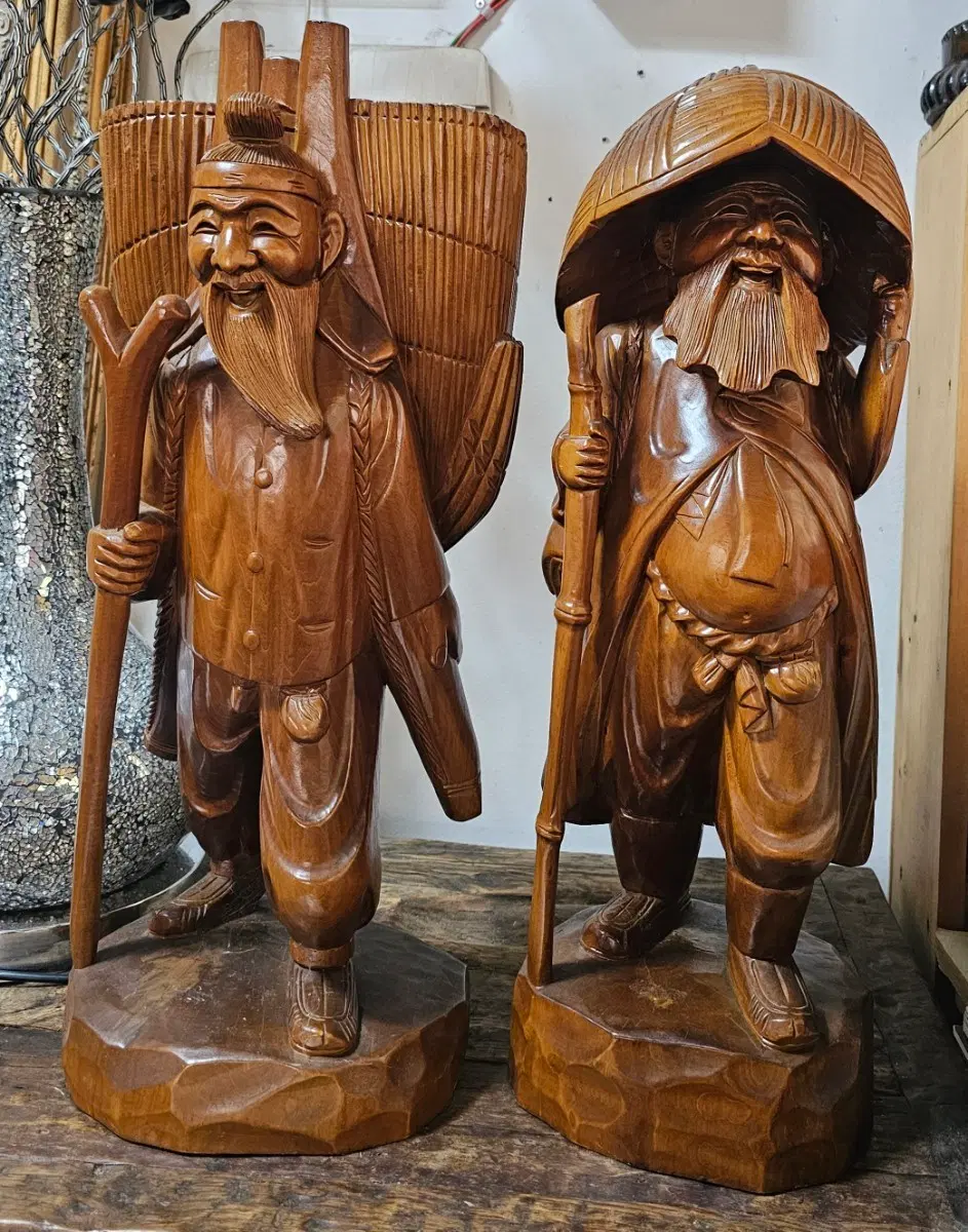 김삿갓 지게노인 나무조각품 2종 셋트
